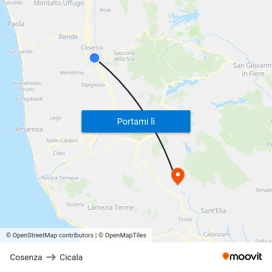 Cosenza to Cicala map