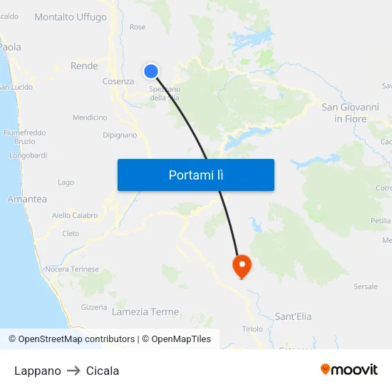 Lappano to Cicala map
