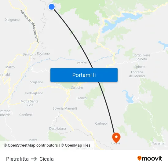 Pietrafitta to Cicala map
