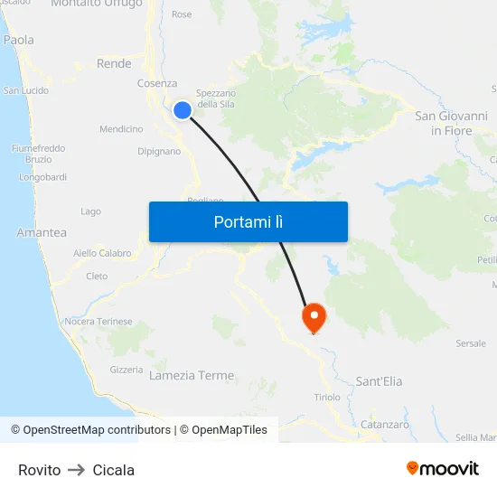 Rovito to Cicala map