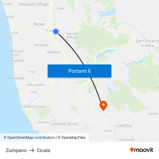 Zumpano to Cicala map