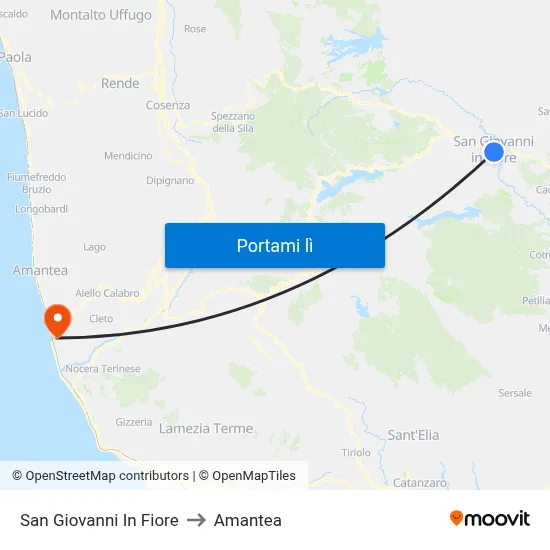 San Giovanni In Fiore to Amantea map