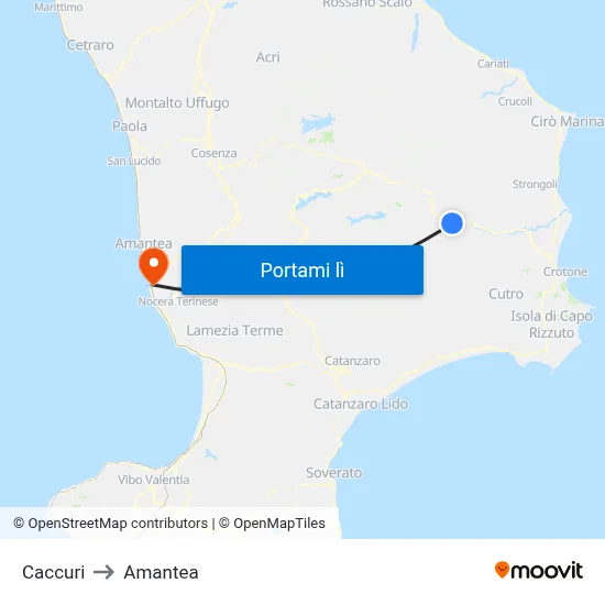Caccuri to Amantea map