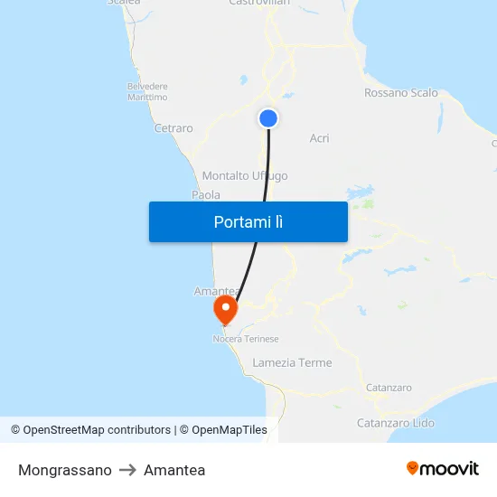 Mongrassano to Amantea map