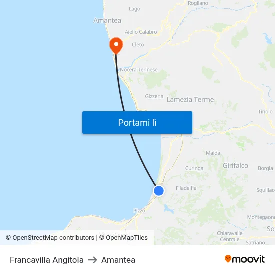 Francavilla Angitola to Amantea map