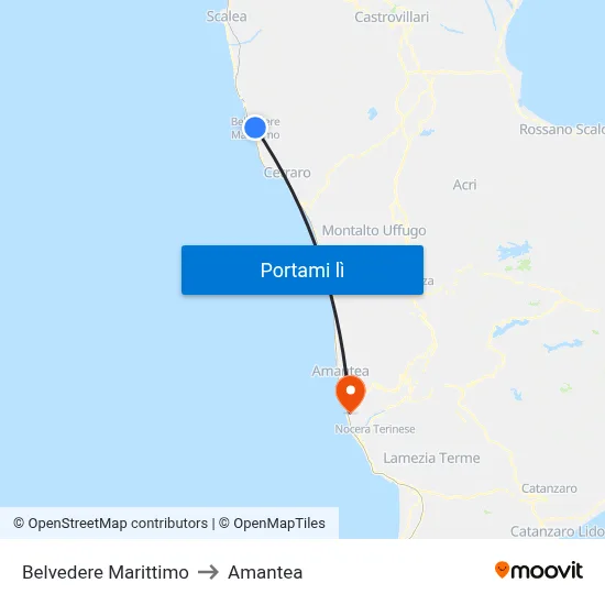 Belvedere Marittimo to Amantea map