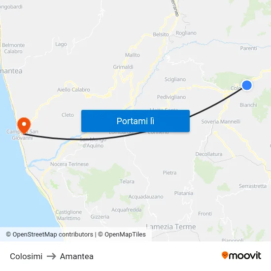 Colosimi to Amantea map