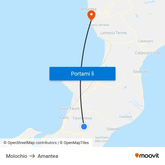 Molochio to Amantea map