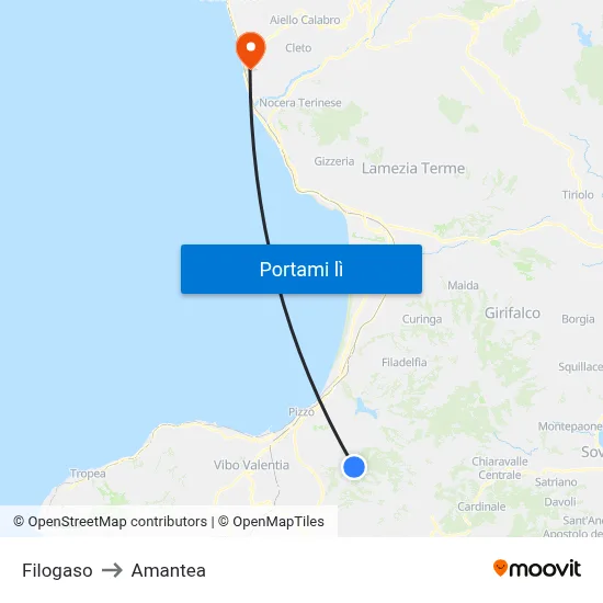 Filogaso to Amantea map
