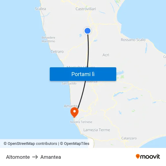 Altomonte to Amantea map