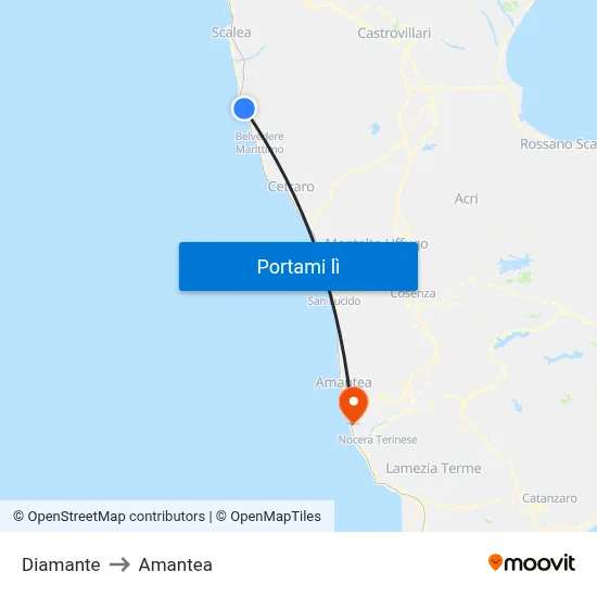 Diamante to Amantea map