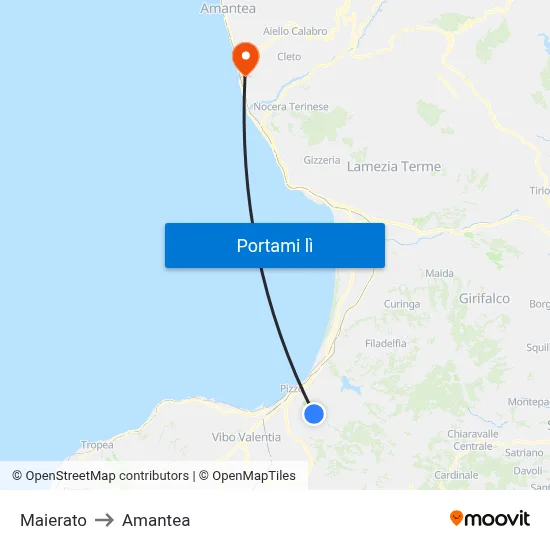 Maierato to Amantea map
