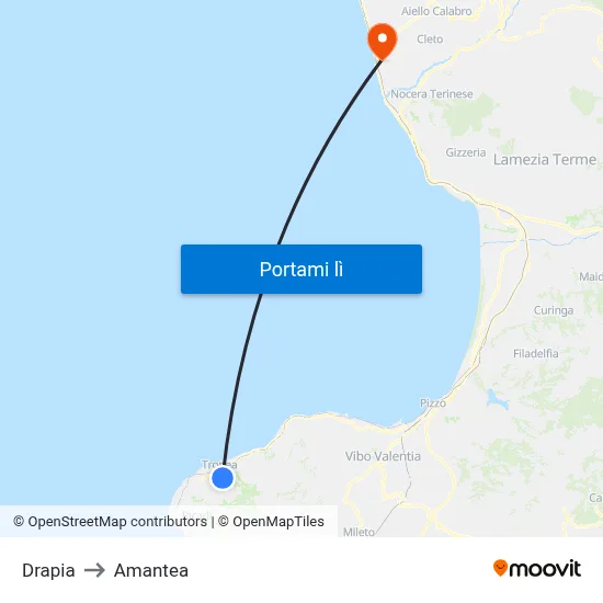 Drapia to Amantea map