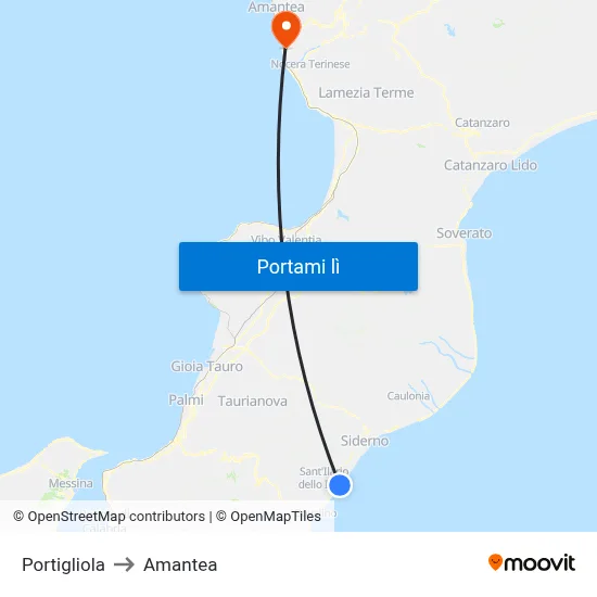 Portigliola to Amantea map