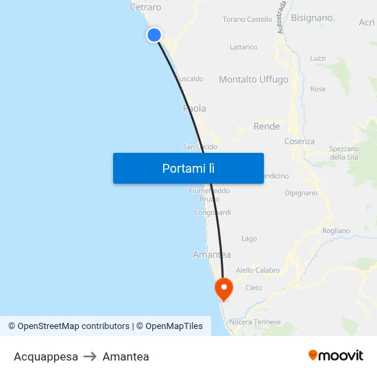 Acquappesa to Amantea map