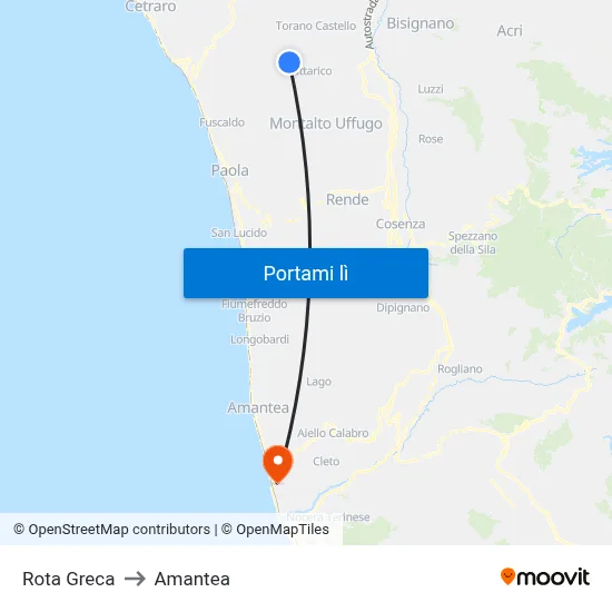 Rota Greca to Amantea map