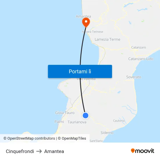 Cinquefrondi to Amantea map