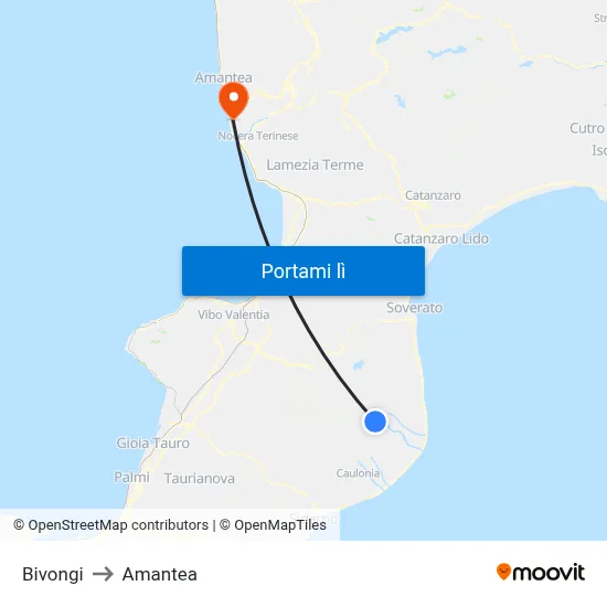 Bivongi to Amantea map