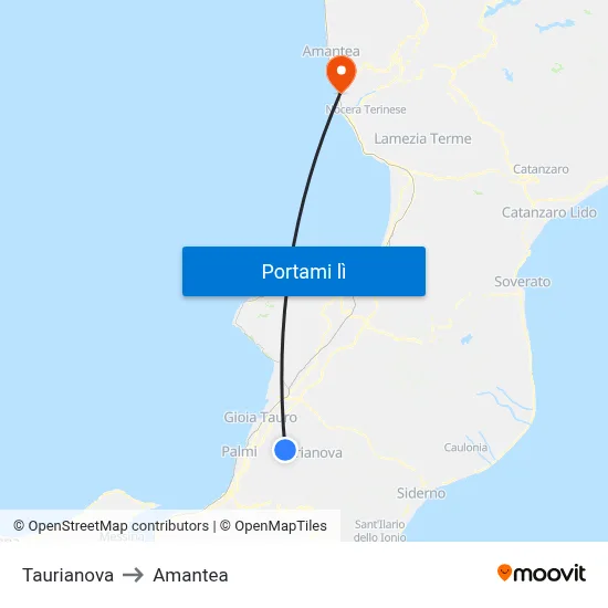 Taurianova to Amantea map