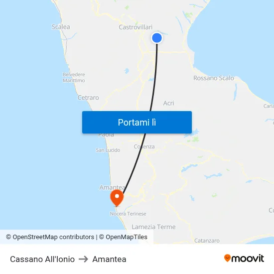 Cassano All'Ionio to Amantea map