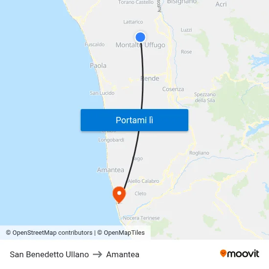 San Benedetto Ullano to Amantea map