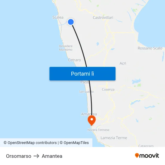 Orsomarso to Amantea map