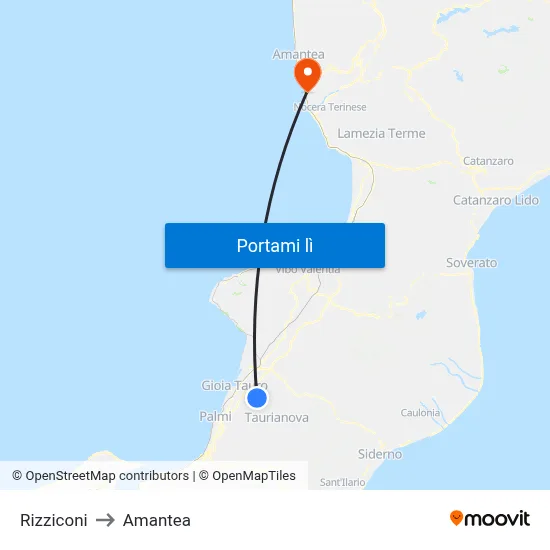 Rizziconi to Amantea map
