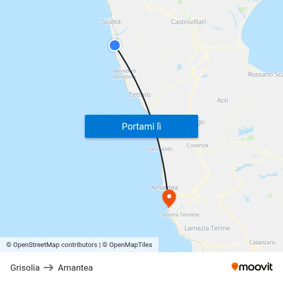 Grisolia to Amantea map