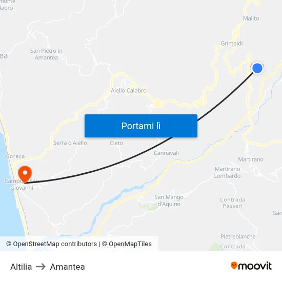 Altilia to Amantea map