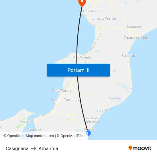 Casignana to Amantea map