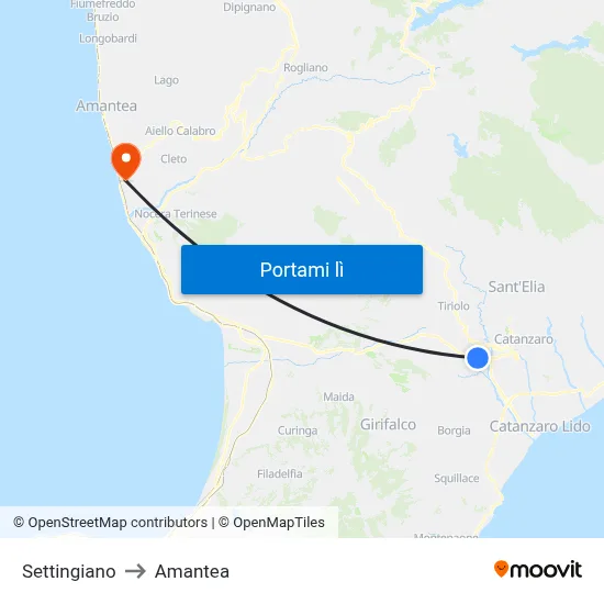 Settingiano to Amantea map