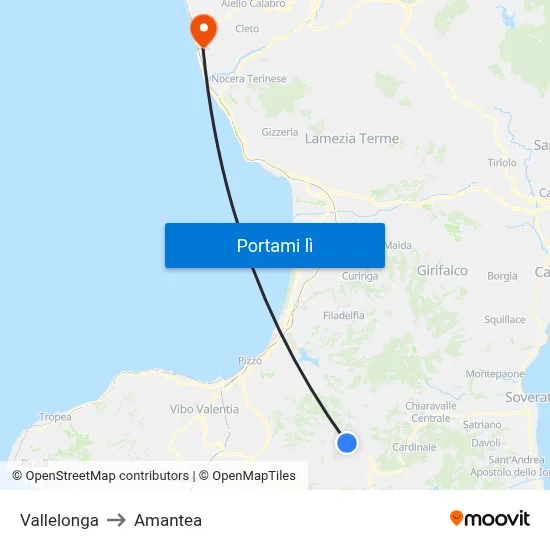 Vallelonga to Amantea map