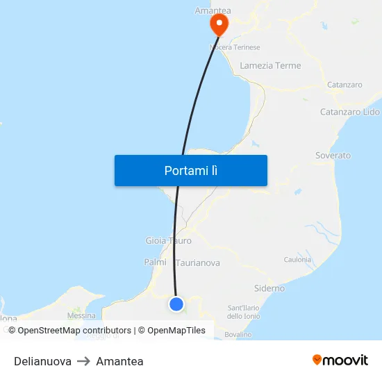 Delianuova to Amantea map