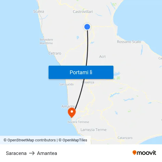 Saracena to Amantea map