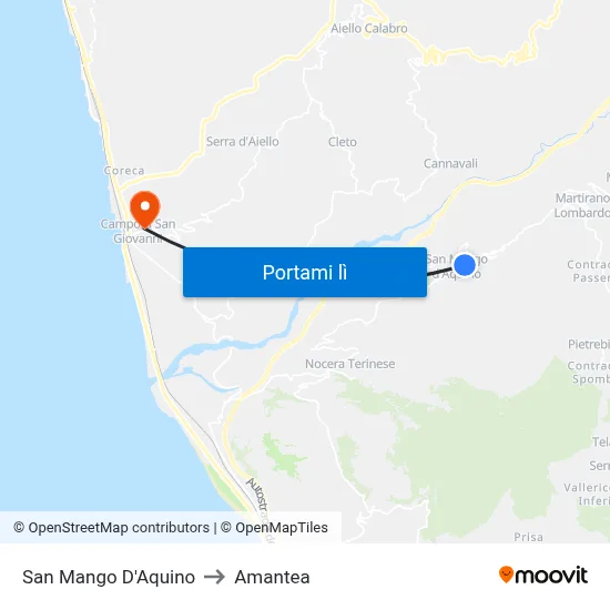 San Mango D'Aquino to Amantea map