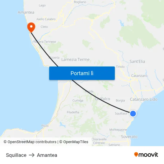 Squillace to Amantea map