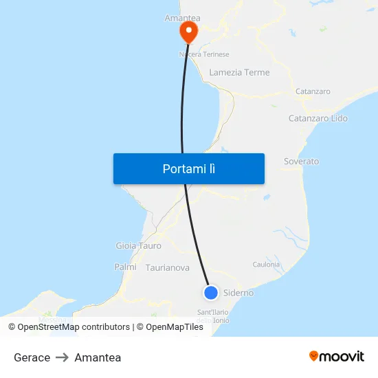 Gerace to Amantea map
