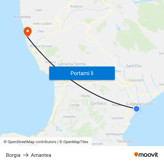 Borgia to Amantea map