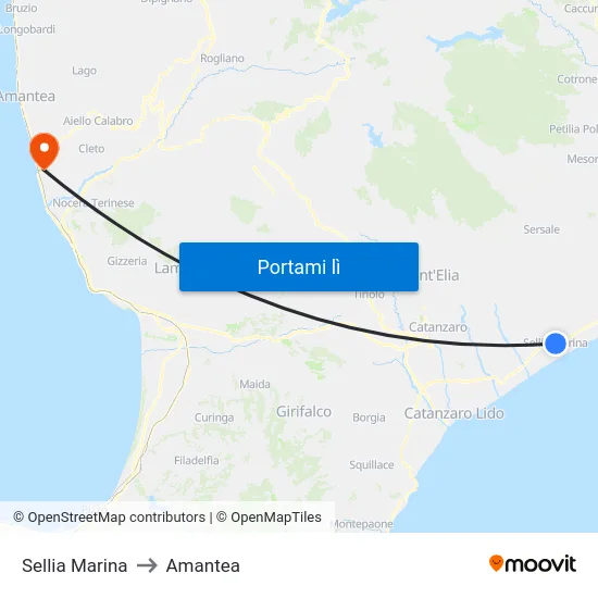 Sellia Marina to Amantea map