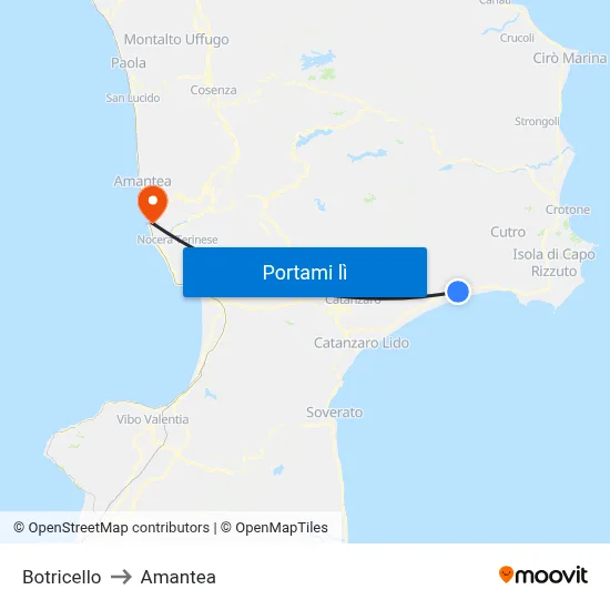 Botricello to Amantea map