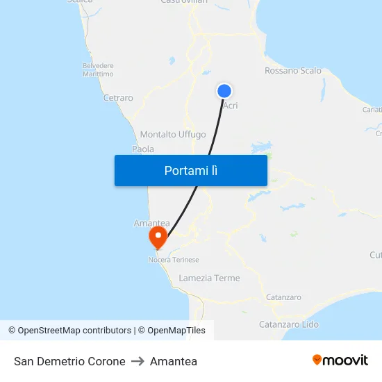 San Demetrio Corone to Amantea map