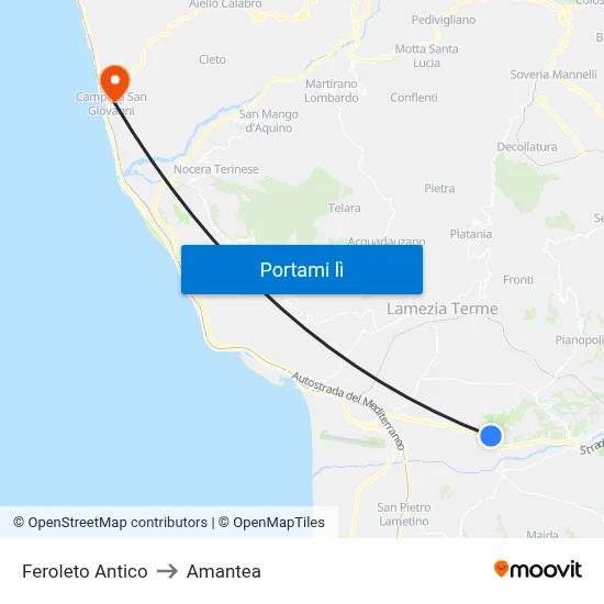 Feroleto Antico to Amantea map
