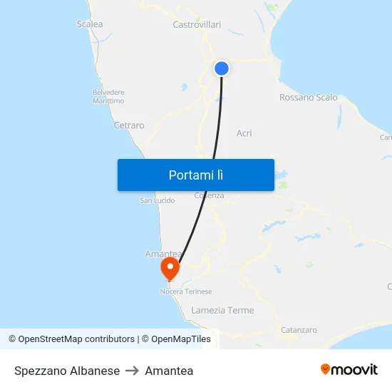 Spezzano Albanese to Amantea map