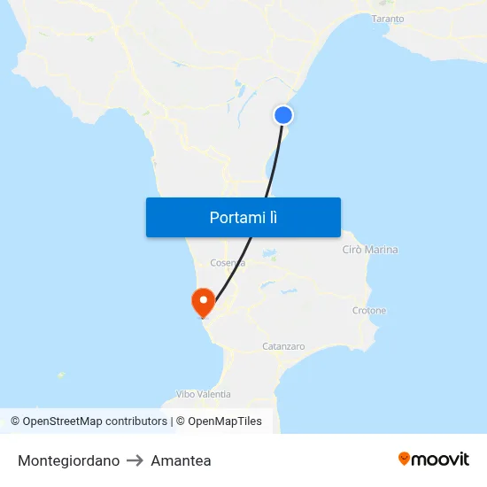 Montegiordano to Amantea map