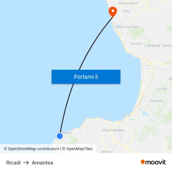 Ricadi to Amantea map