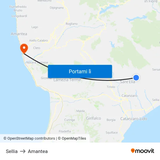 Sellia to Amantea map