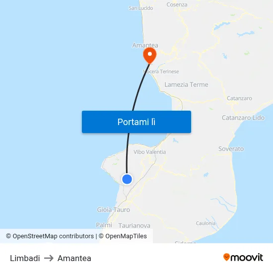 Limbadi to Amantea map
