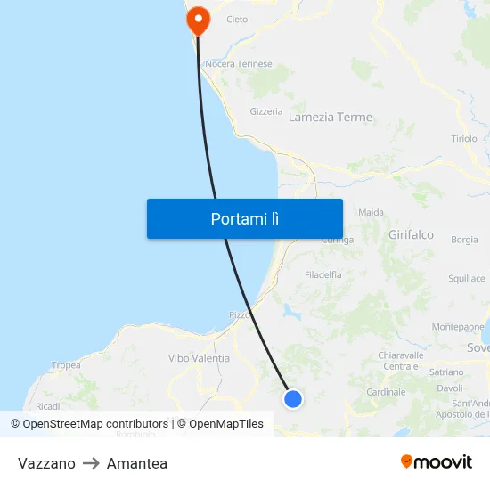 Vazzano to Amantea map