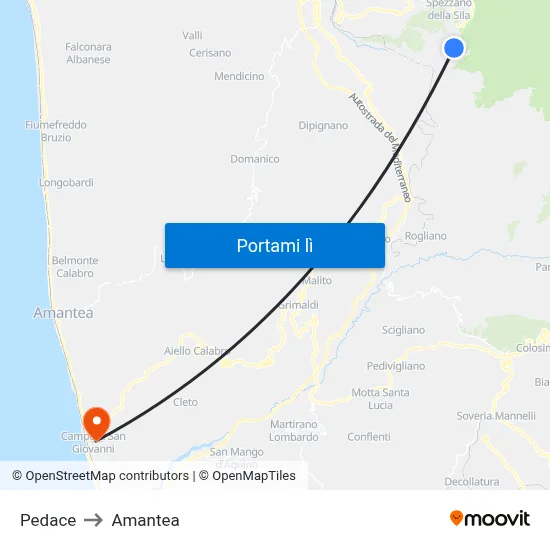 Pedace to Amantea map
