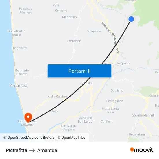 Pietrafitta to Amantea map